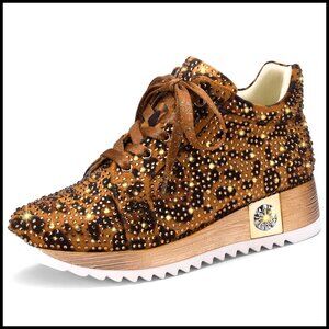 Glitter Platform Wedge Sneakers with Rhinestones, Sparkly High Top Wedding Shoes